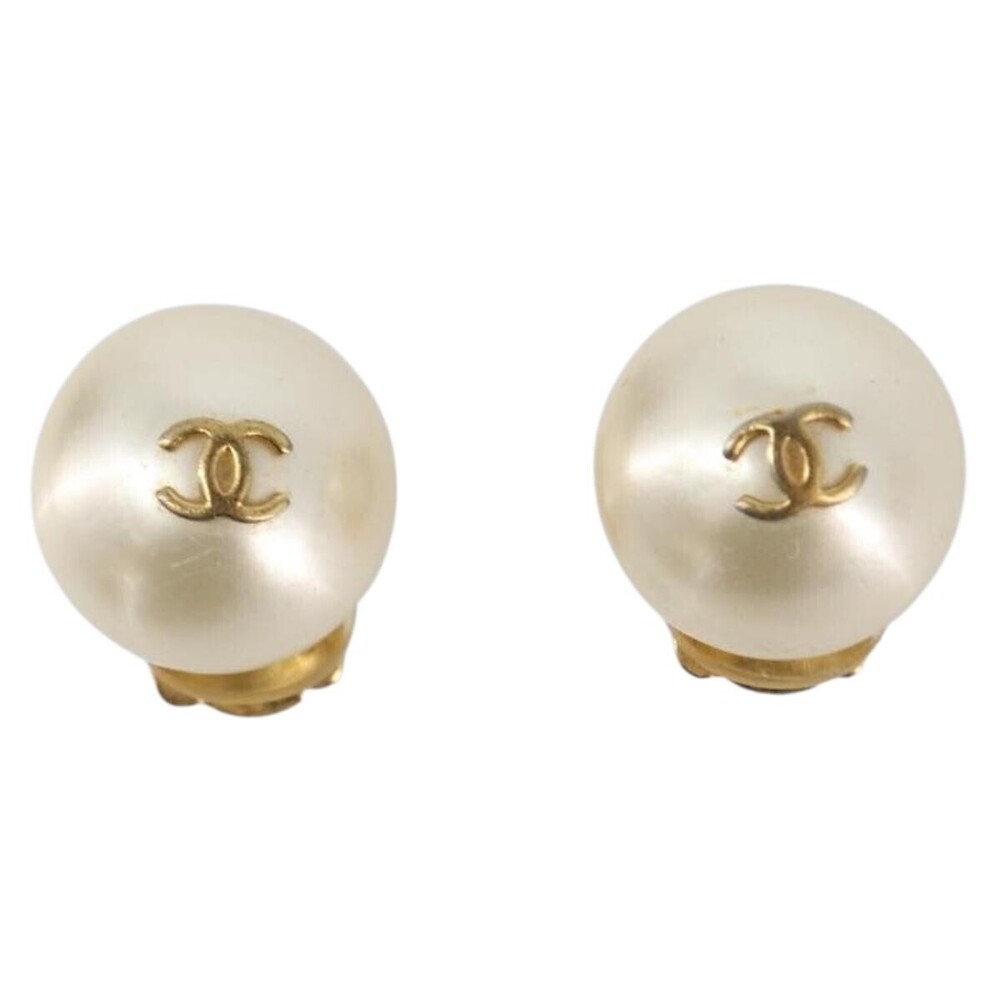 Chanel CC Clip On Faux Pearl Embellished Metal